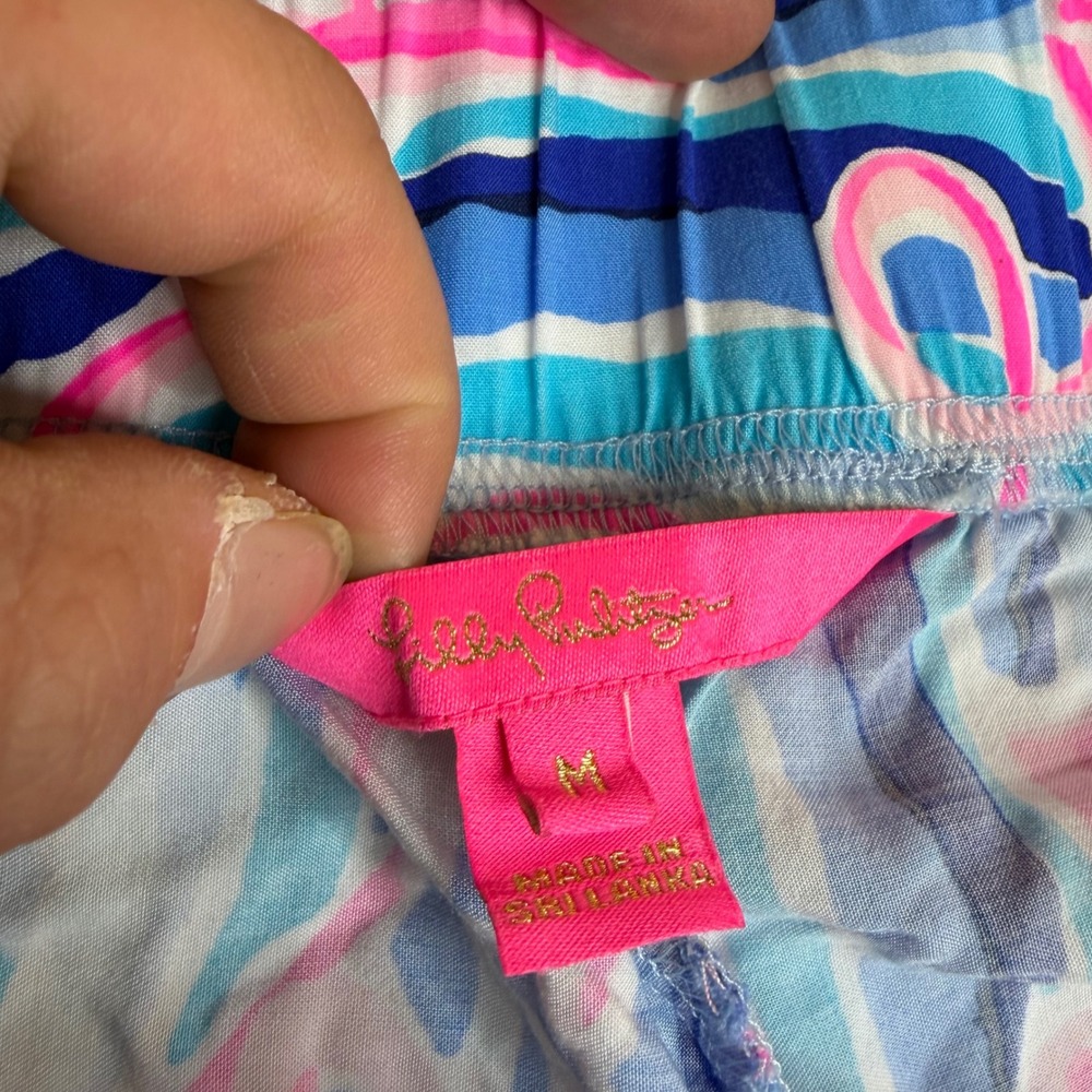 Lilly Pulitzer Bal Harbour Palazzo Pants Blue Pink Tropical Print Rayon womens M - Picture 2 of 8